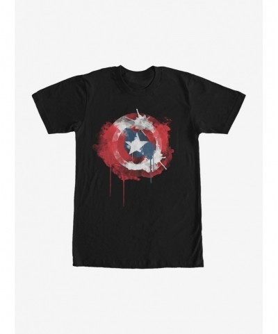 Hot Selling Marvel Captain America Shield Watercolor Print T-Shirt $10.04 T-Shirts