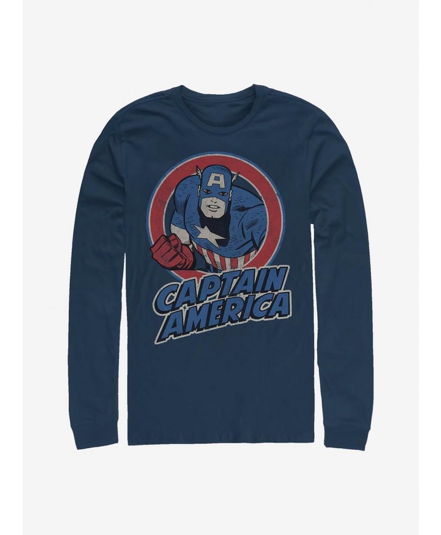 Big Sale Marvel Captain America Captain America Thrifted Long-Sleeve T-Shirt $16.12 T-Shirts