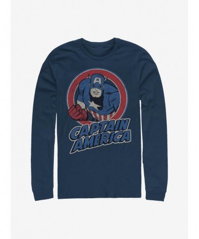 Big Sale Marvel Captain America Captain America Thrifted Long-Sleeve T-Shirt $16.12 T-Shirts