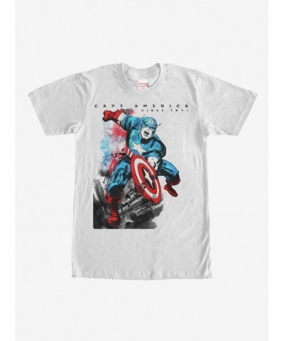 Exclusive Marvel Captain America Watercolor Print T-Shirt $7.41 T-Shirts