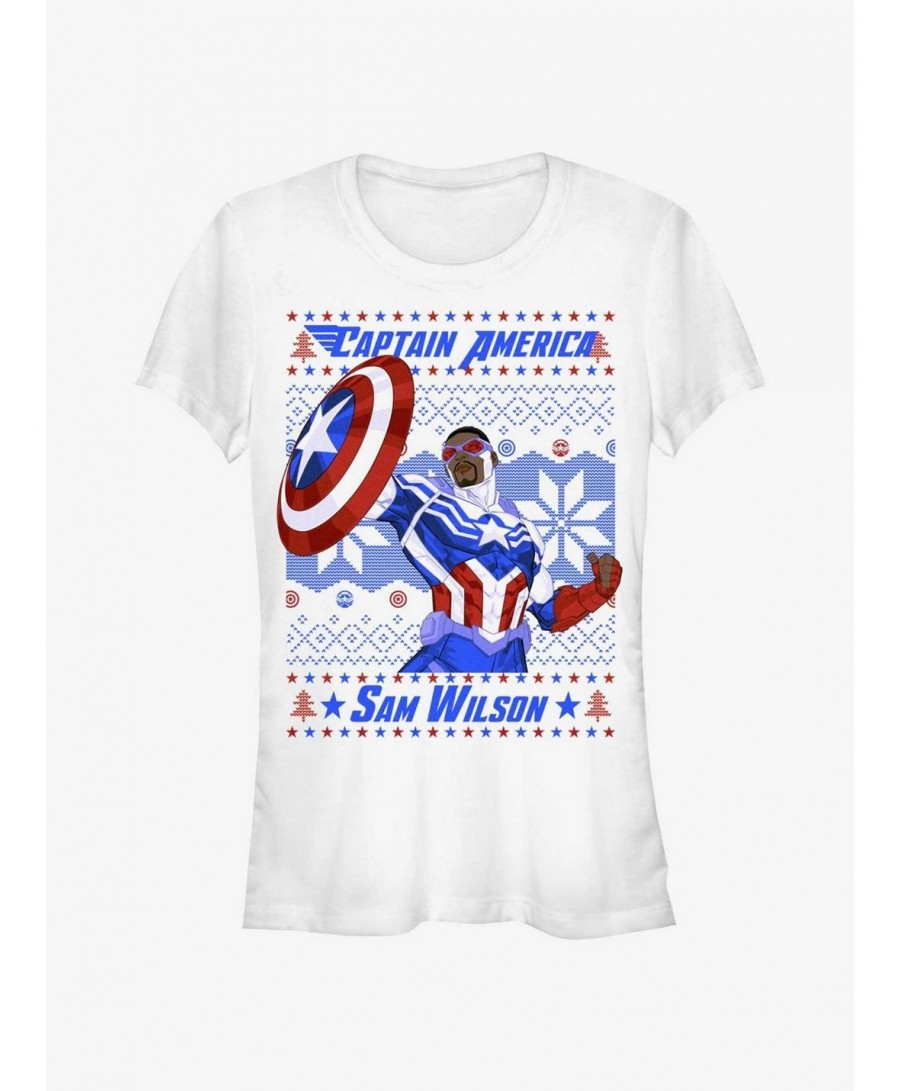 Exclusive Marvel Captain America Sam Wilson Ugly Christmas Girls T-Shirt $12.20 T-Shirts