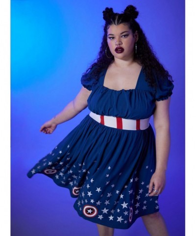 Value for Money Her Universe Marvel Captain America Shield Retro Dress Plus Size $26.36 Others