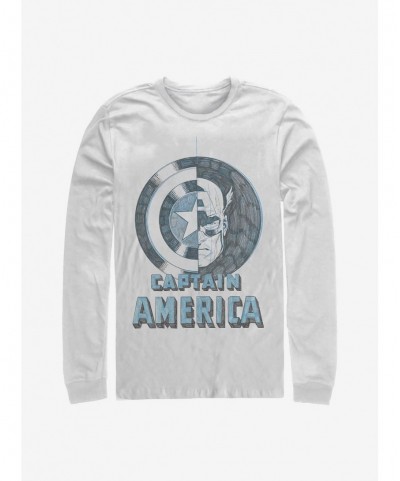 Fashion Marvel Captain America Shield Face Long-Sleeve T-Shirt $13.16 T-Shirts