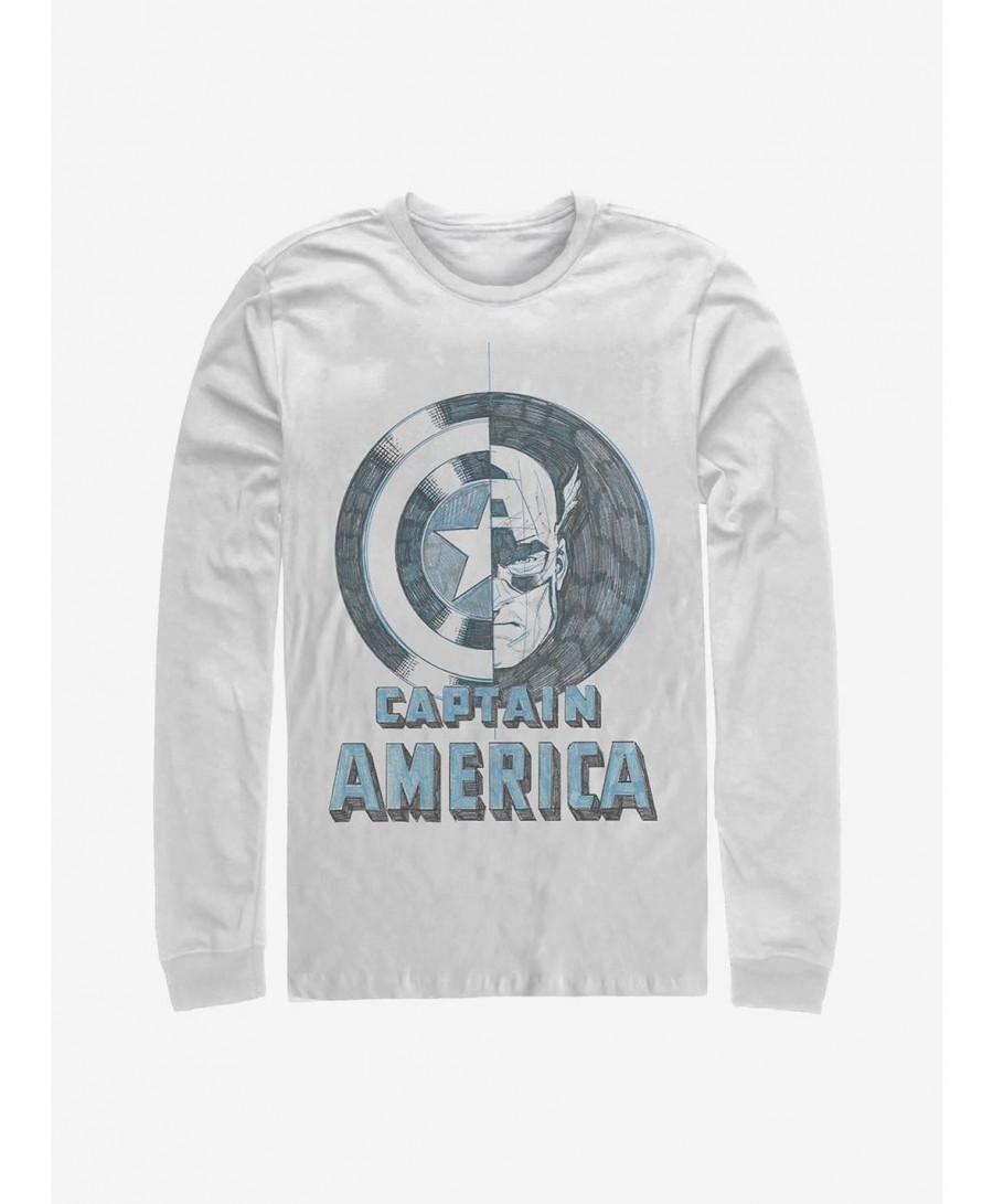 Fashion Marvel Captain America Shield Face Long-Sleeve T-Shirt $13.16 T-Shirts