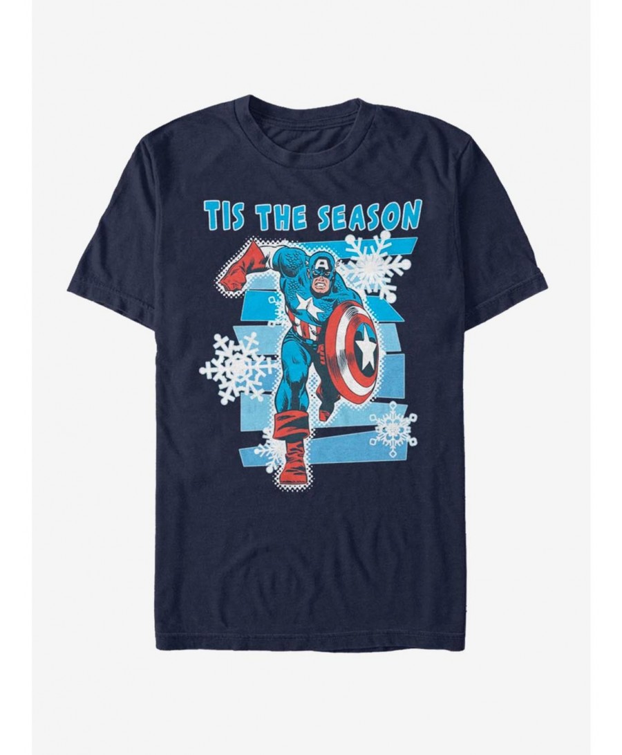 Premium Marvel Captain America Tis The Season Snowflake T-Shirt $8.13 T-Shirts