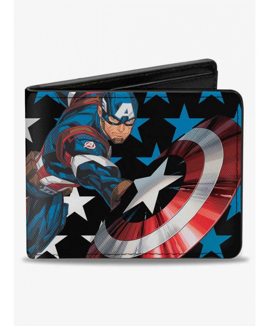 Festival Price Marvel Captain America Throwing Shield Stars Bifold Wallet $10.24 Wallets