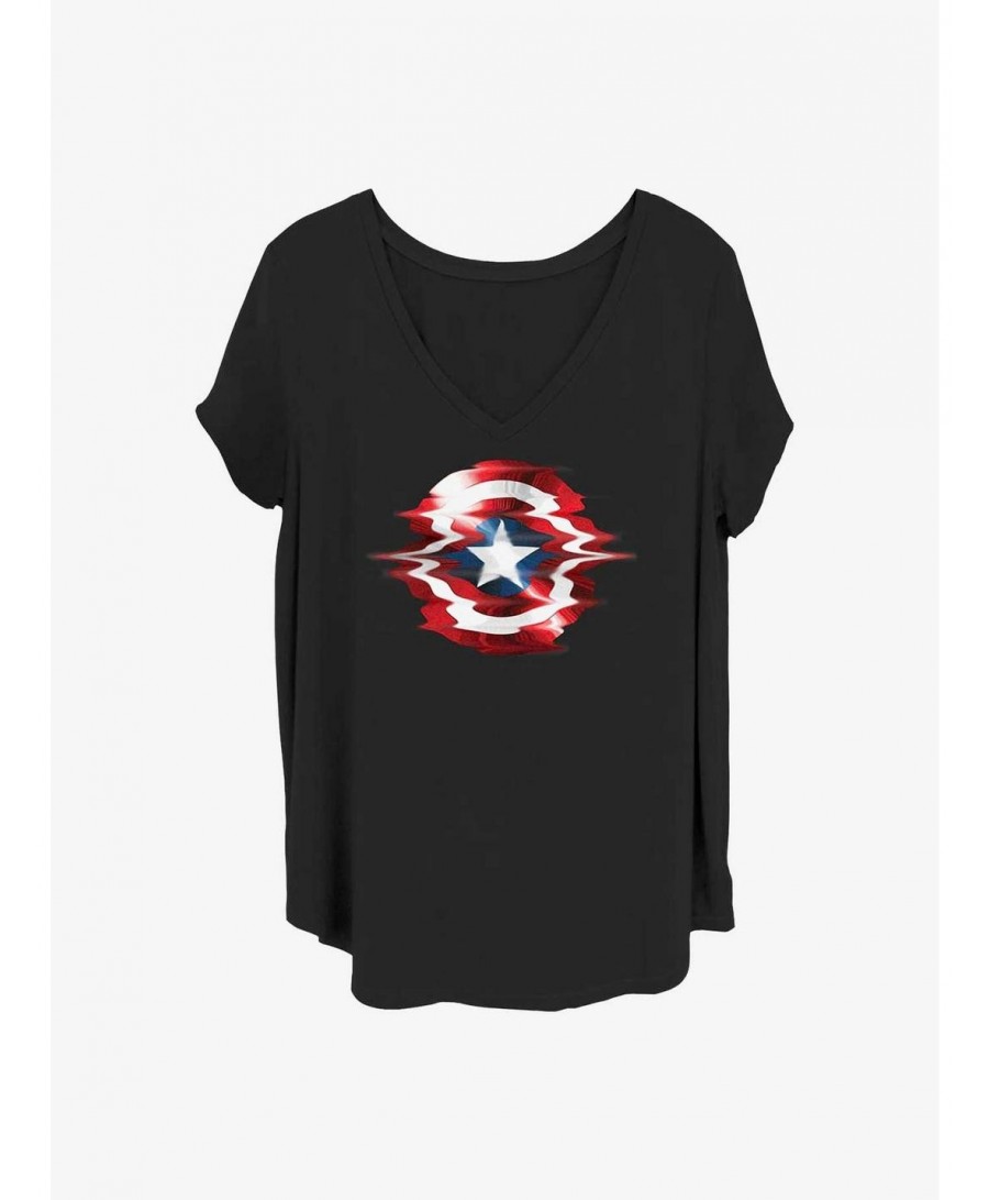 New Arrival Marvel Captain America Glitch Shield Girls T-Shirt Plus Size $10.69 T-Shirts