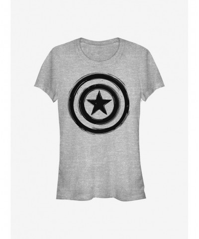 Seasonal Sale Marvel Captain America Woodcut Cap America Girls T-Shirt $8.47 T-Shirts