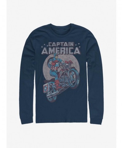 Trendy Marvel Captain America Motorcycle Long-Sleeve T-Shirt $11.52 T-Shirts