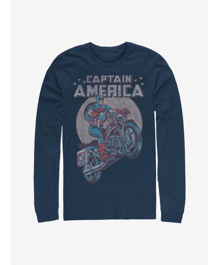 Trendy Marvel Captain America Motorcycle Long-Sleeve T-Shirt $11.52 T-Shirts