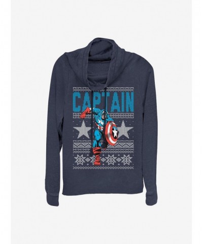 Premium Marvel Captain America Ugly Christmas Cowl Neck Long-Sleeve Girls Top $15.72 Tops