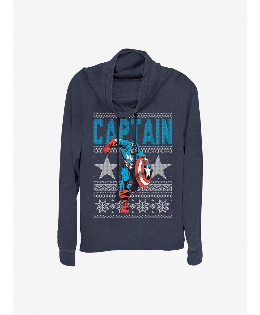 Premium Marvel Captain America Ugly Christmas Cowl Neck Long-Sleeve Girls Top $15.72 Tops