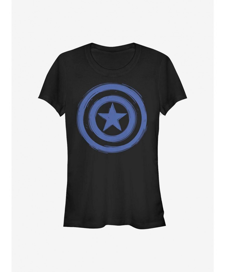 High Quality Marvel Captain America Woodcut Cap America Girls T-Shirt $11.21 T-Shirts