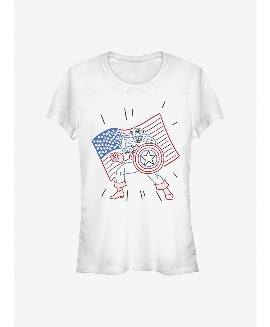 Festival Price Marvel Captain America Line Art Girls T-Shirt $11.21 T-Shirts