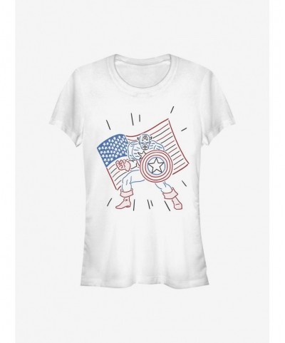 Festival Price Marvel Captain America Line Art Girls T-Shirt $11.21 T-Shirts