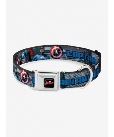 Wholesale Marvel Captain America Avengers Logo Cityscape Seatbelt Buckle Dog Collar $10.71 Pet Collars