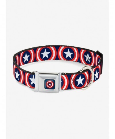 Discount Sale Marvel Captain America Shield Repeat Seatbelt Buckle Dog Collar $10.96 Pet Collars