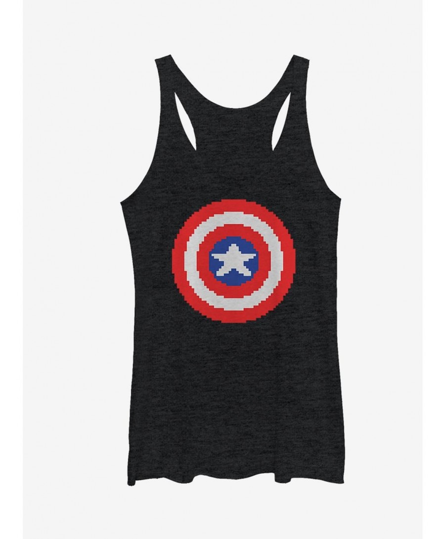 Seasonal Sale Marvel Captain America Pixelated Shield Girls Tanks $9.07 Tanks