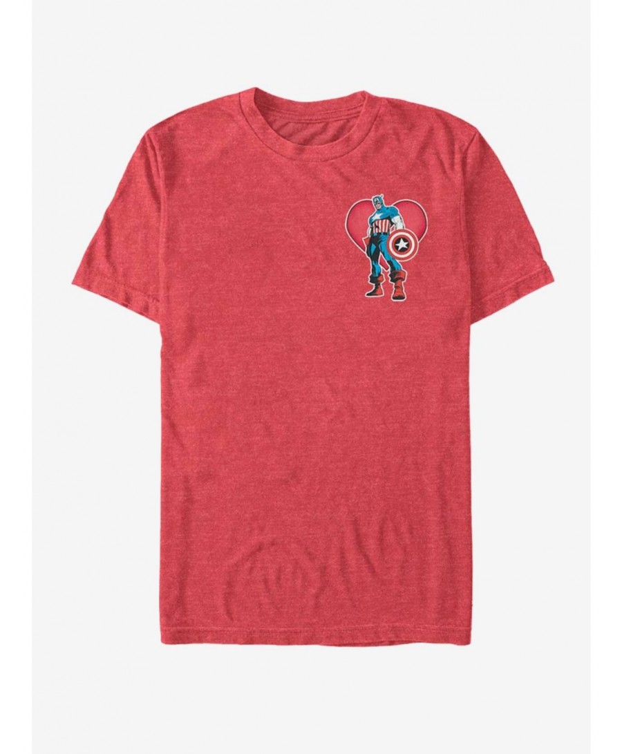 Seasonal Sale Marvel Captian America Heart Pocket T-Shirt $10.76 T-Shirts