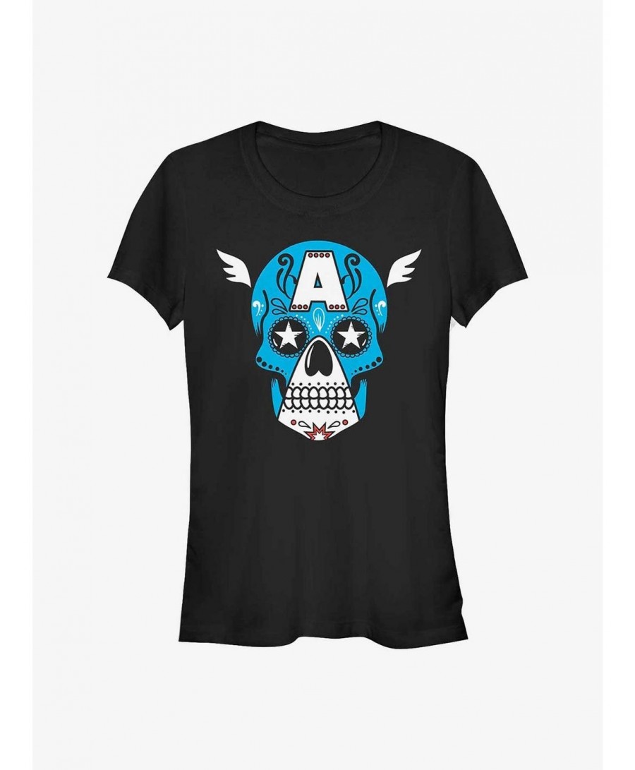 Hot Sale Marvel Captain America Sugar Skull Girls T-Shirt $9.46 T-Shirts