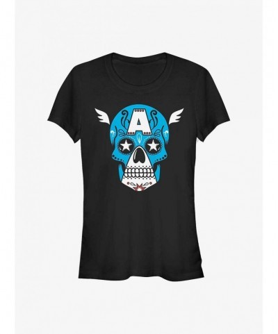 Hot Sale Marvel Captain America Sugar Skull Girls T-Shirt $9.46 T-Shirts