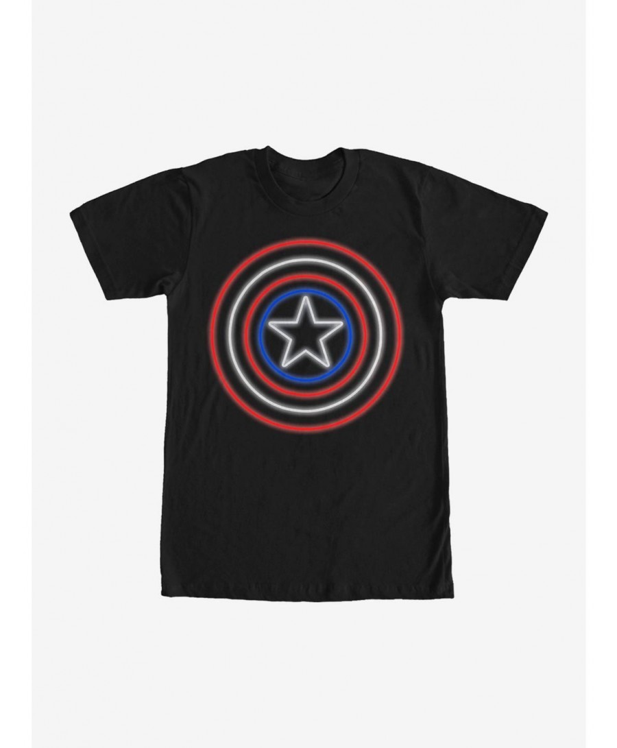 Exclusive Price Marvel Captain America Shield Neon Light T-Shirt $8.37 T-Shirts