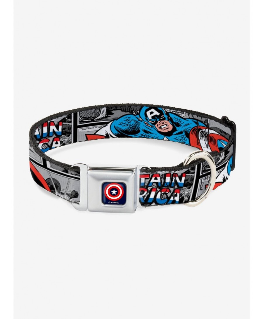 Fashion Marvel Captain America Comic Blocks Seatbelt Buckle Dog Collar $8.47 Pet Collars