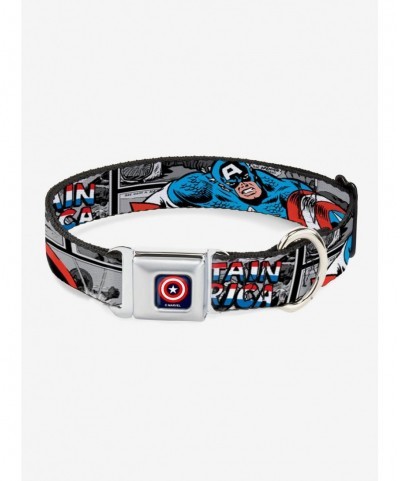 Fashion Marvel Captain America Comic Blocks Seatbelt Buckle Dog Collar $8.47 Pet Collars