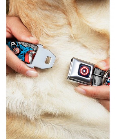 Fashion Marvel Captain America Comic Blocks Seatbelt Buckle Dog Collar $8.47 Pet Collars