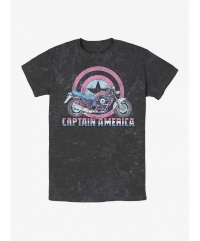 Clearance Marvel Captain America Cap's Motorcycle Mineral Wash T-Shirt $12.43 T-Shirts