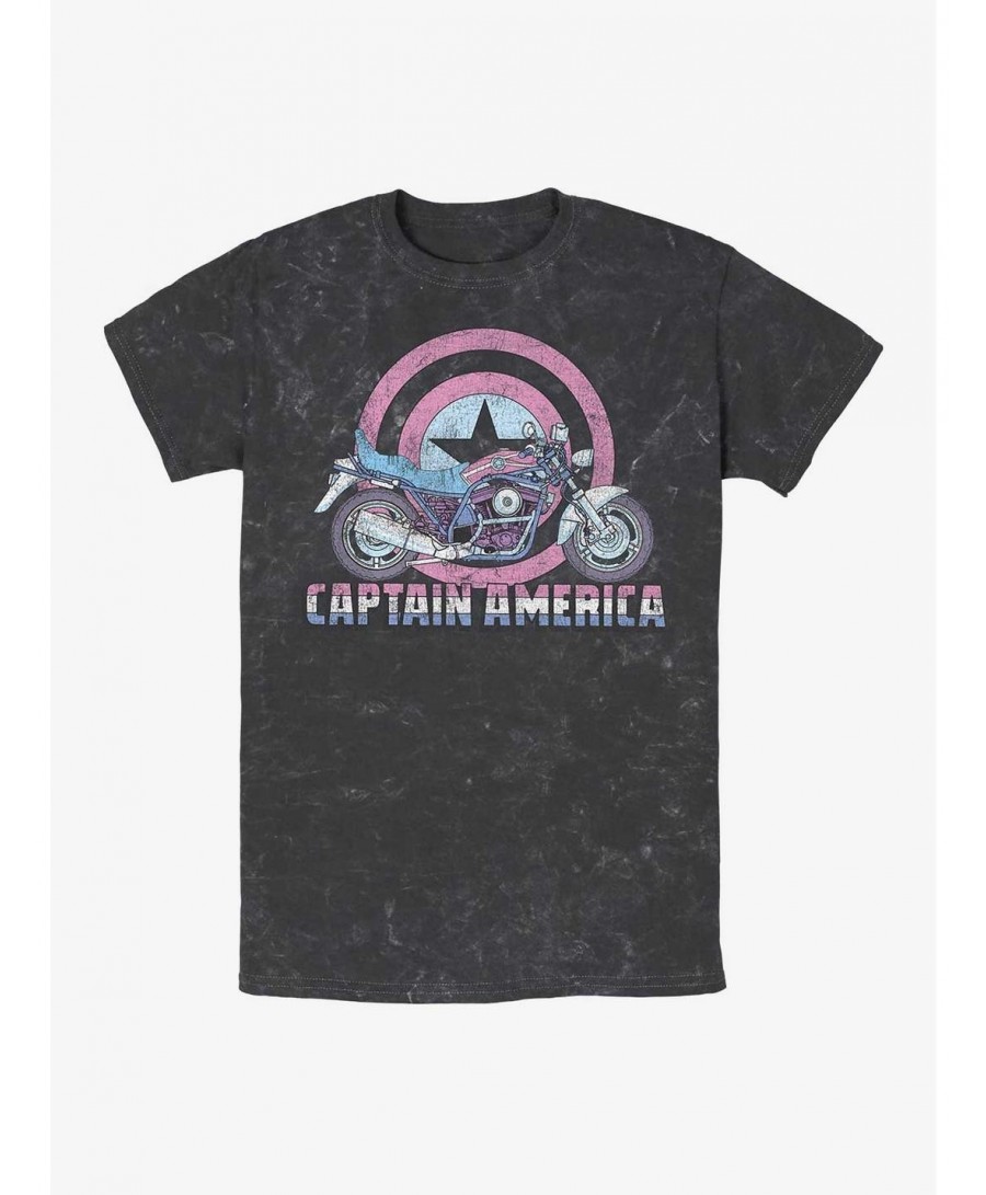 Clearance Marvel Captain America Cap's Motorcycle Mineral Wash T-Shirt $12.43 T-Shirts