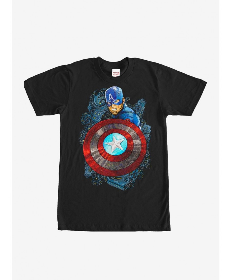 Seasonal Sale Marvel Captain America Swirl Pattern T-Shirt $11.23 T-Shirts