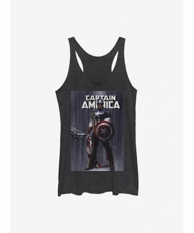 Hot Sale Marvel Captain America Captain America Standing Flag Aug8 Girls Tank $8.29 Tanks