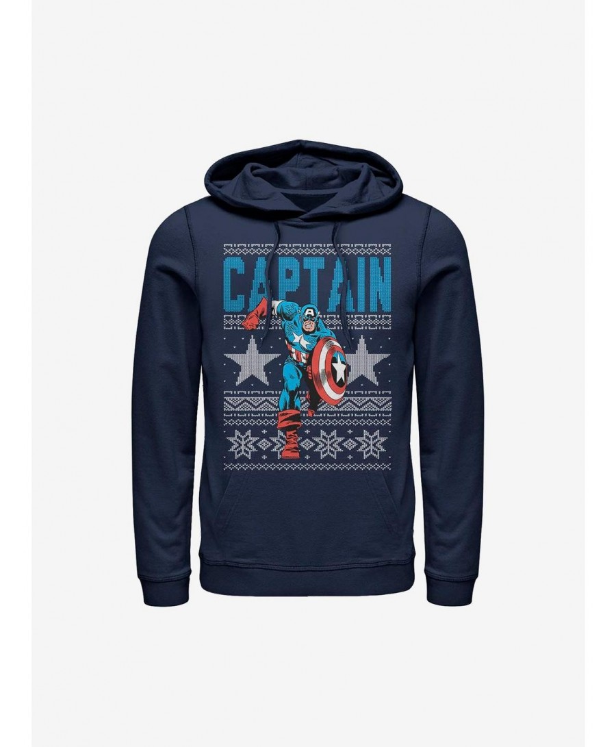 Big Sale Marvel Captain America Ugly Holiday Sweater Hoodie $14.82 Hoodies