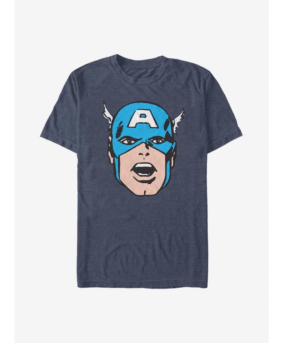 Huge Discount Marvel Captain America Cartoon Head T-Shirt $10.99 T-Shirts