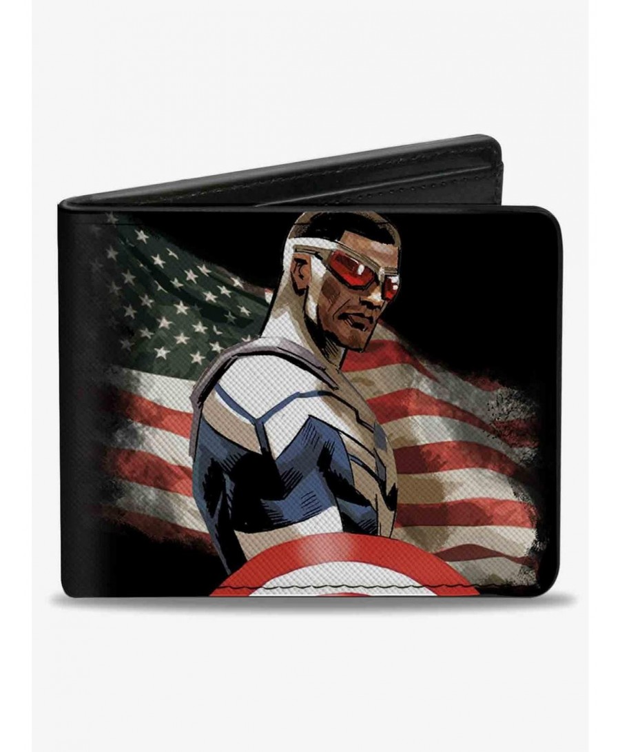 Premium Marvel Captain America Sam Wilson American Flag Pose Bifold Wallet $7.32 Wallets