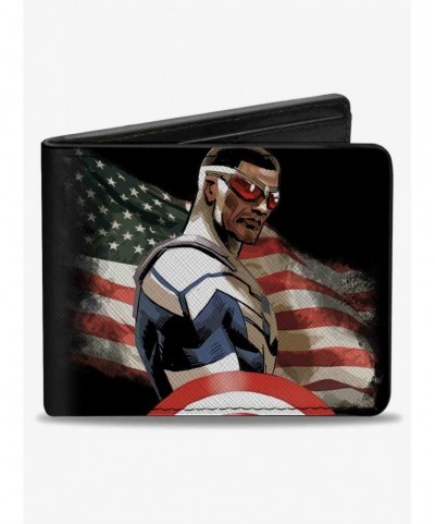 Premium Marvel Captain America Sam Wilson American Flag Pose Bifold Wallet $7.32 Wallets