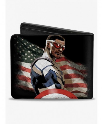 Premium Marvel Captain America Sam Wilson American Flag Pose Bifold Wallet $7.32 Wallets