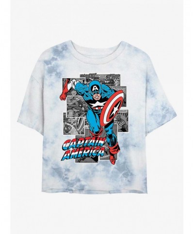 Pre-sale Marvel Captain America Comic Cap Tie-Dye Girls Crop T-Shirt $9.83 T-Shirts