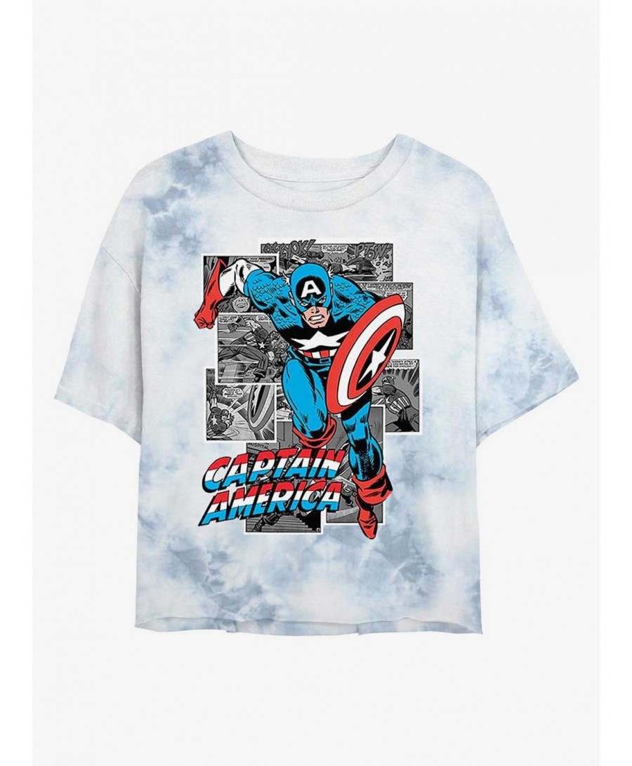 Pre-sale Marvel Captain America Comic Cap Tie-Dye Girls Crop T-Shirt $9.83 T-Shirts