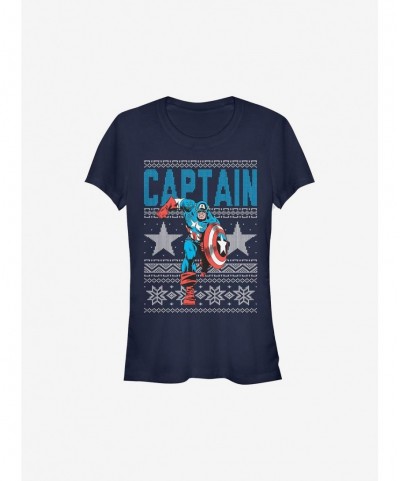 Flash Sale Marvel Captain America Ugly Christmas Sweater Girls T-Shirt $10.96 T-Shirts