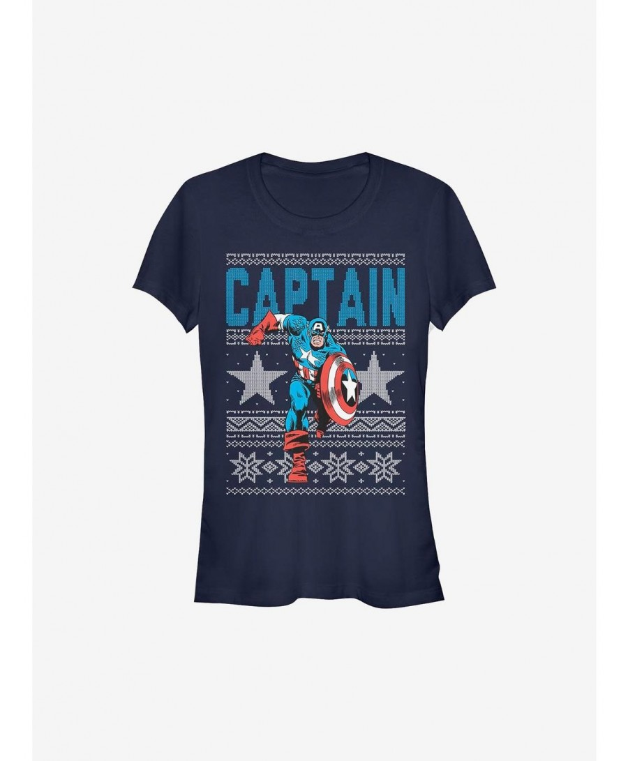 Flash Sale Marvel Captain America Ugly Christmas Sweater Girls T-Shirt $10.96 T-Shirts