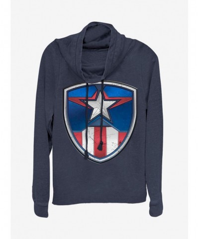 Absolute Discount Marvel Captain America Captain Crest Cowl Neck Long-Sleeve Girls Top $15.27 Tops