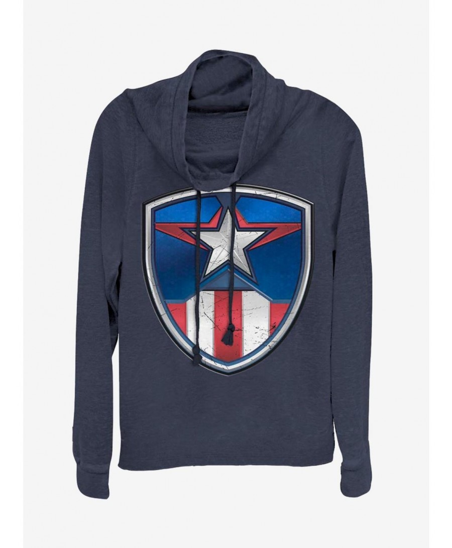 Absolute Discount Marvel Captain America Captain Crest Cowl Neck Long-Sleeve Girls Top $15.27 Tops